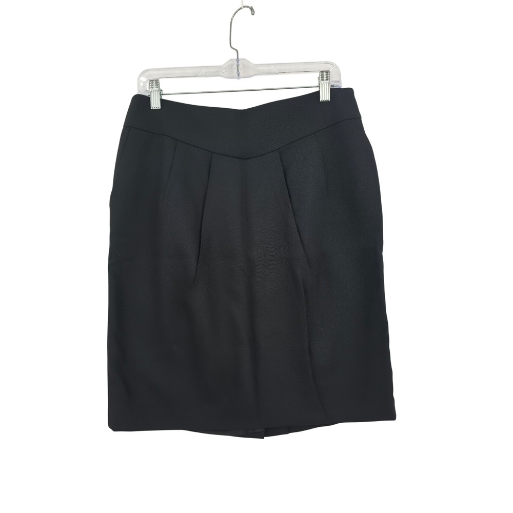 NWT Ann Taylor Loft Black 100% Wool Pleated Front Pencil Skirt Size 8 Preppy
